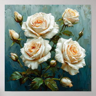 Poster Roses fleurs blanches