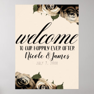 Poster Roses Florales Glamour Or Élégant Mariage Chic Ivo