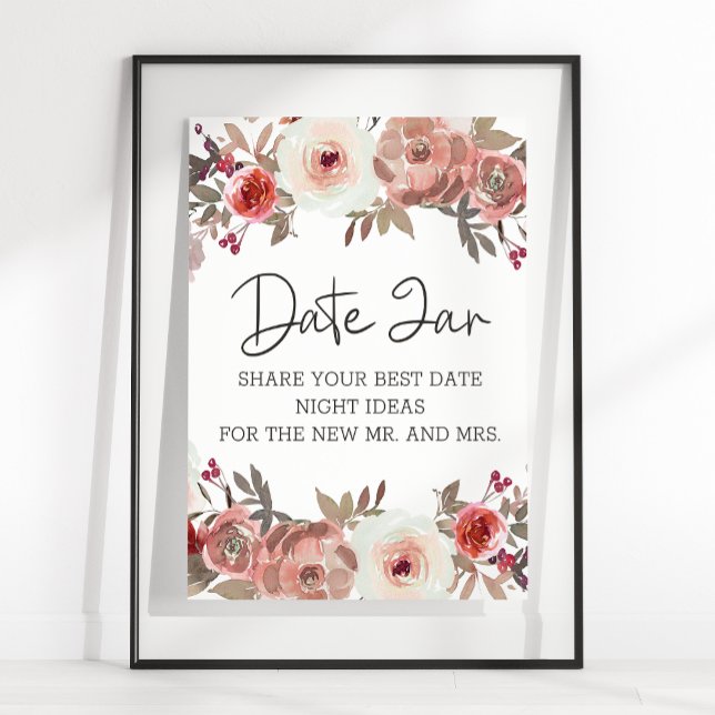 Poster Roses floraux rousses rouge Nuit de la date (Créateur téléchargé)