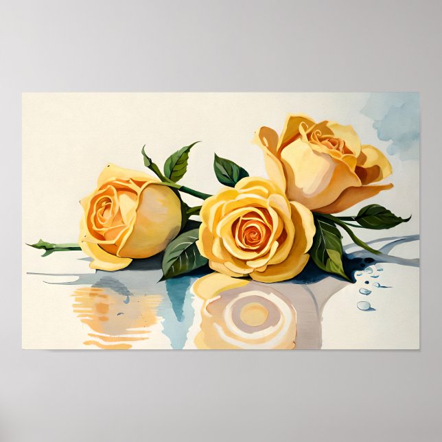 Poster Roses Jaunes Aquarelle (Devant)
