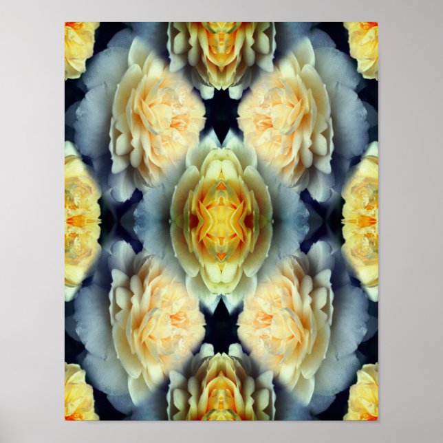 Poster Roses jaunes gouttes Abstraites florales (Devant)