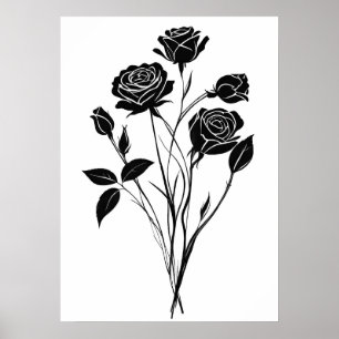Poster Roses minimalistes d'encre Abstrait d'art floral e