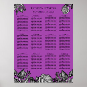 Poster Roses noir et blanc Mariage électrique violet