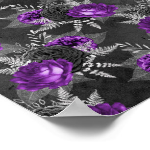 Poster Roses Noires Violettes Feuilles d'Argent Jardin So