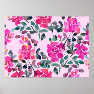 Poster Roses opulents à l'aquarelle dessinée à la main. M