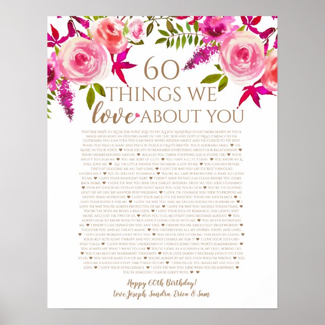 Poster Roses raisons pour lesquelles nous t'aimons 60 cho (Devant)