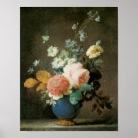 Roses, Ranunculus et autres fleurs dans un Vase Bl