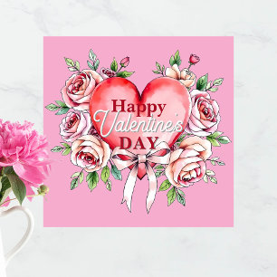 Poster Roses romantiques et coeur Saint Valentin