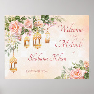 Poster Roses rose crème pastel Mohndi lanternes arabes