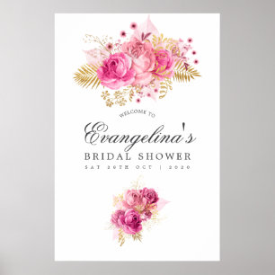 Poster Roses rose et or Fête des mariées aquarelle Bienve