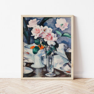 Poster Roses roses dans un vase de verre   Samuel John Pe