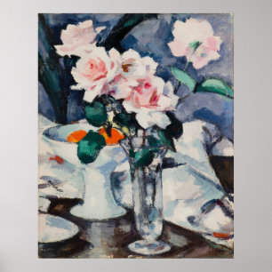 Poster Roses roses dans un vase en verre, peinture célèbr