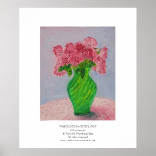 Poster Roses roses dans Vase Vert