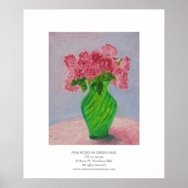 Poster Roses roses dans Vase Vert (Devant)