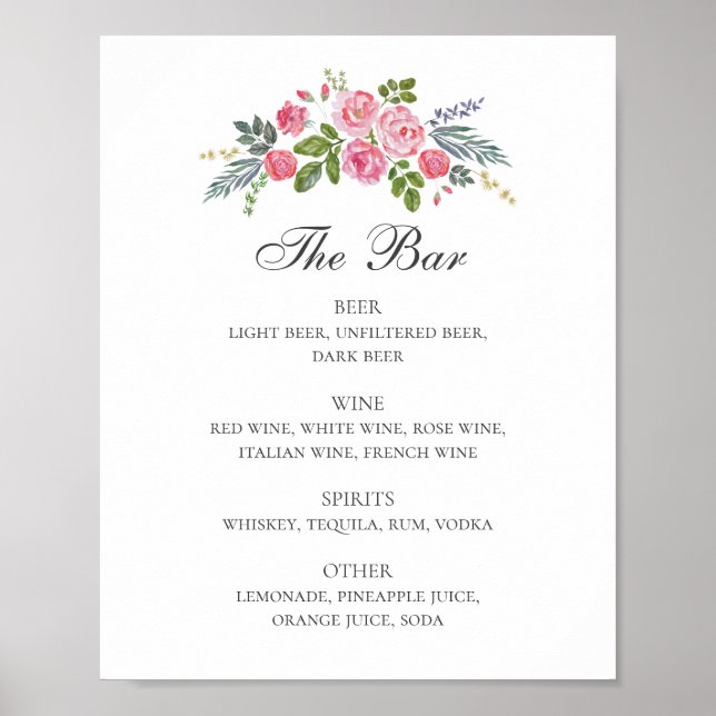 Poster Roses roses. Menu du bar des boissons du jardin fl (Devant)