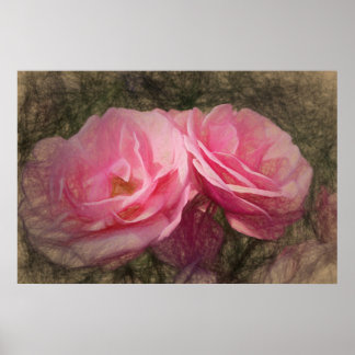 Poster Roses roses peintes