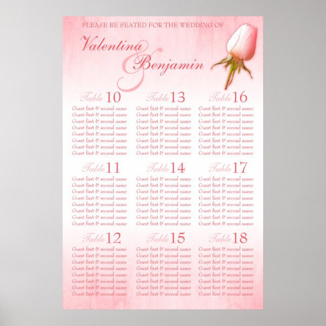 Poster Roses roses - Plan de table de mariage personnalis (Devant)