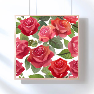 Poster Roses Rouges   Aquarelle de Rose Florale Élégante