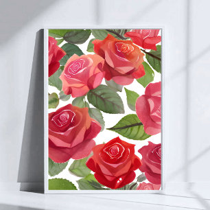 Poster Roses Rouges Aquarelle de Rose Florale Élégante
