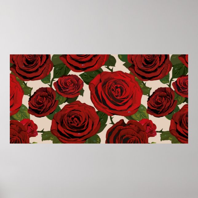 Poster Roses rouges. Arrière - plan floral sans couture. (Devant)