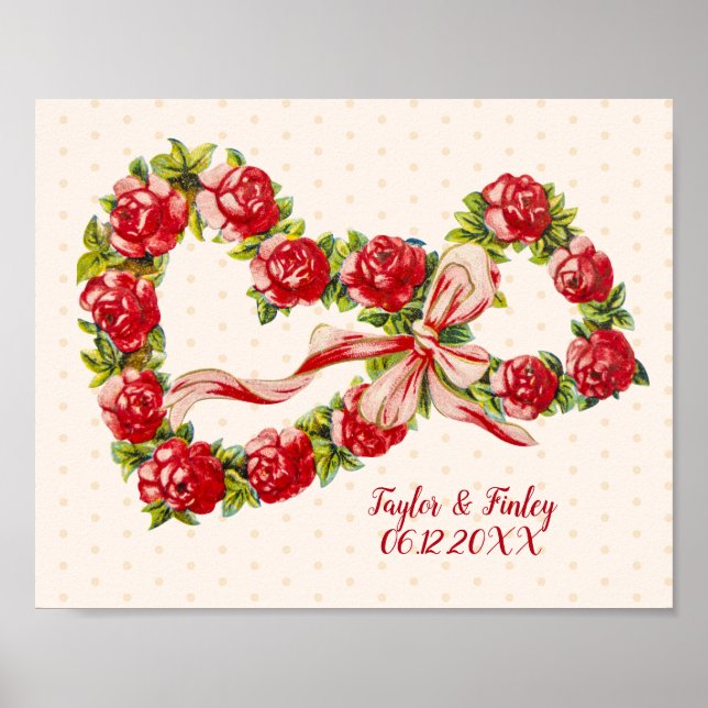 Poster Roses rouges Coeur floral Wreath Élégant mignon Vi (Devant)