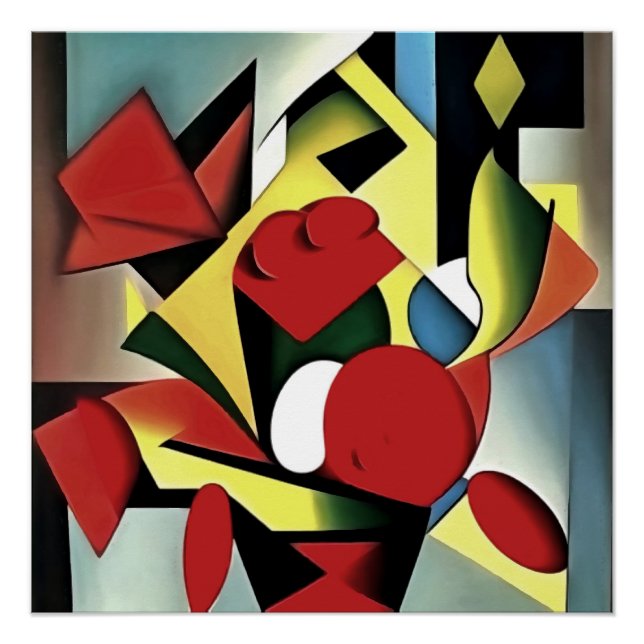 Poster Roses Rouges Dans Un Vase Rouge Art Géométrique Ab (Devant)
