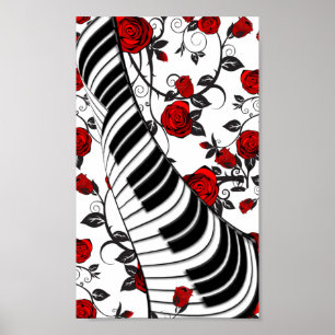 Poster Roses rouges et touches de piano, accrocheur de re