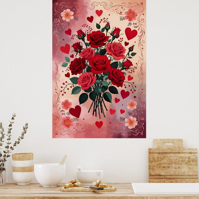 Poster Roses Rouges, la Saint-Valentin, (Cuisine)