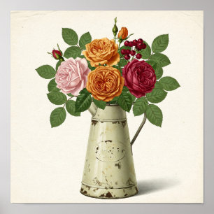 Poster Roses sur vieux lait jug vintage mur art