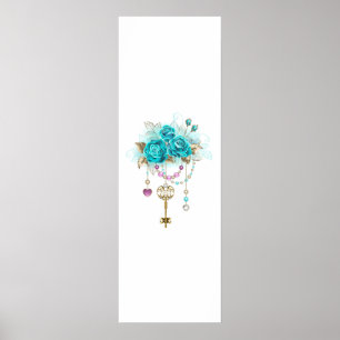 Poster Roses turquoise avec touches