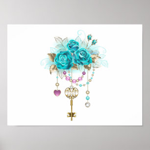 Poster Roses turquoise avec touches