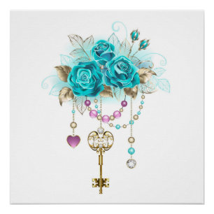Poster Roses turquoise avec touches