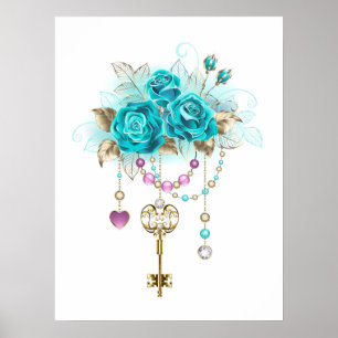 Poster Roses turquoise avec touches