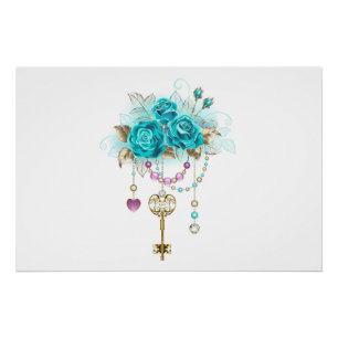 Poster Roses turquoise avec touches