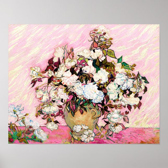 Poster Roses vintages dans un vase, Van Gogh (Devant)