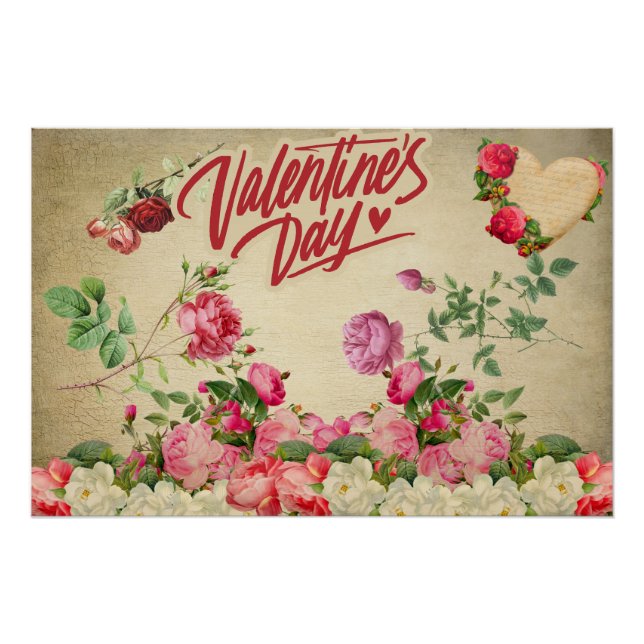 Poster Roses vintages de la Saint-Valentin (Devant)