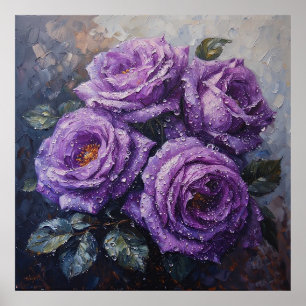 Poster Roses violettes vibrantes avec peinture à l'huile 