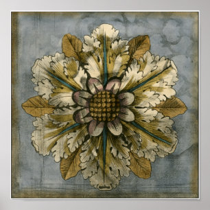 Poster Rosette décorative Demask sur Arrière - plan gris