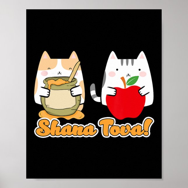 Poster Rosh Hashana Pour Les Chats Kawaii - Joyeux Juif (Devant)