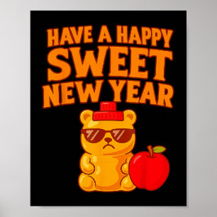 Poster Rosh Hashanah Bonne Année Sucrée Ourson Juif