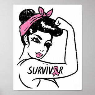 Poster Rosie Riveter Cancer du sein Survivant Ribbon Awar
