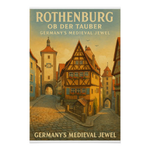 Poster Rothenburg ob der Tauber, Allemagne Voyage Rétro
