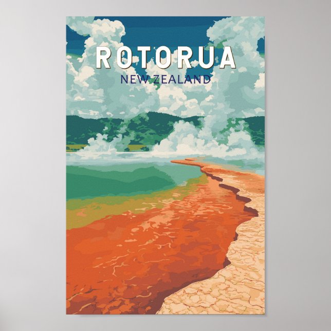 Poster Rotorua Nouvelle-Zélande Illustration Voyage Art R (Devant)