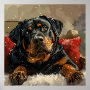 Poster Rottweiler chien festif de Noël