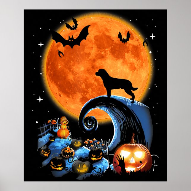 Poster rottweiler chien lune citrouille halloween costume (Devant)