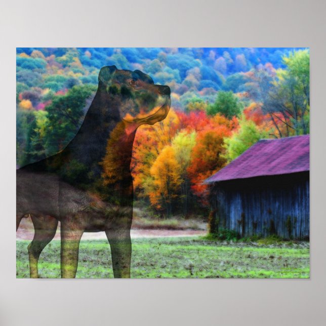 Poster Rottweiler Chien Tabac Grange Imaginaire Art (Devant)