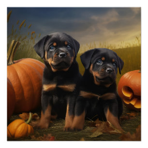 Poster Rottweiler Chiot Automne Citrouille de plaisir