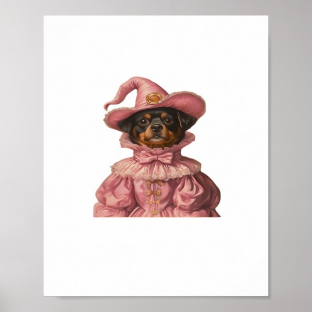 Poster Rottweiler Chiot habillé en sorcière rose - Cute H (Devant)