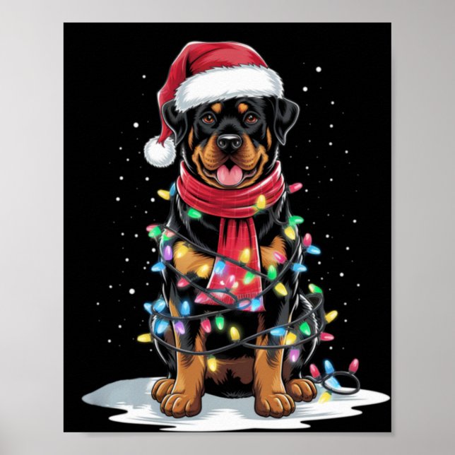 Poster Rottweiler Christmas Tree Santa Hat Lights Xmas Do (Devant)
