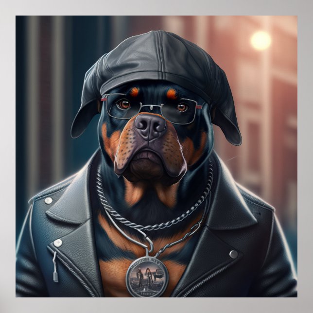 Poster Rottweiler Hipster Chien (Devant)